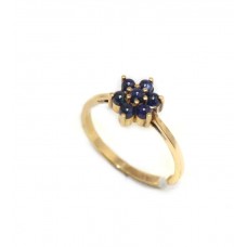 Ring Blue Sapphire 14kt Gold Cabochon Yellow Natural 14k Vintage Handmade D202
